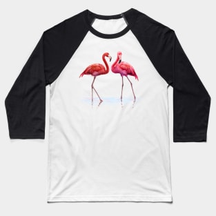 Image: Watercolor, Flamingoes in water Baseball T-Shirt